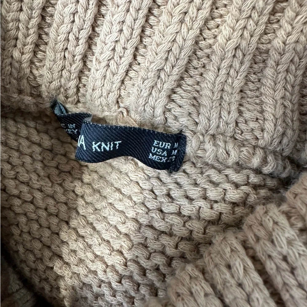 ZARA Camel Tan Knit Mock Neck Sweater